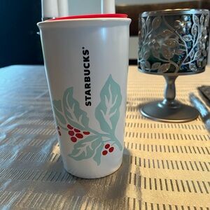 Starbucks 2018 Holly Berries Ceramic Mug Tumbler 12 Fl Oz Christmas Holidays